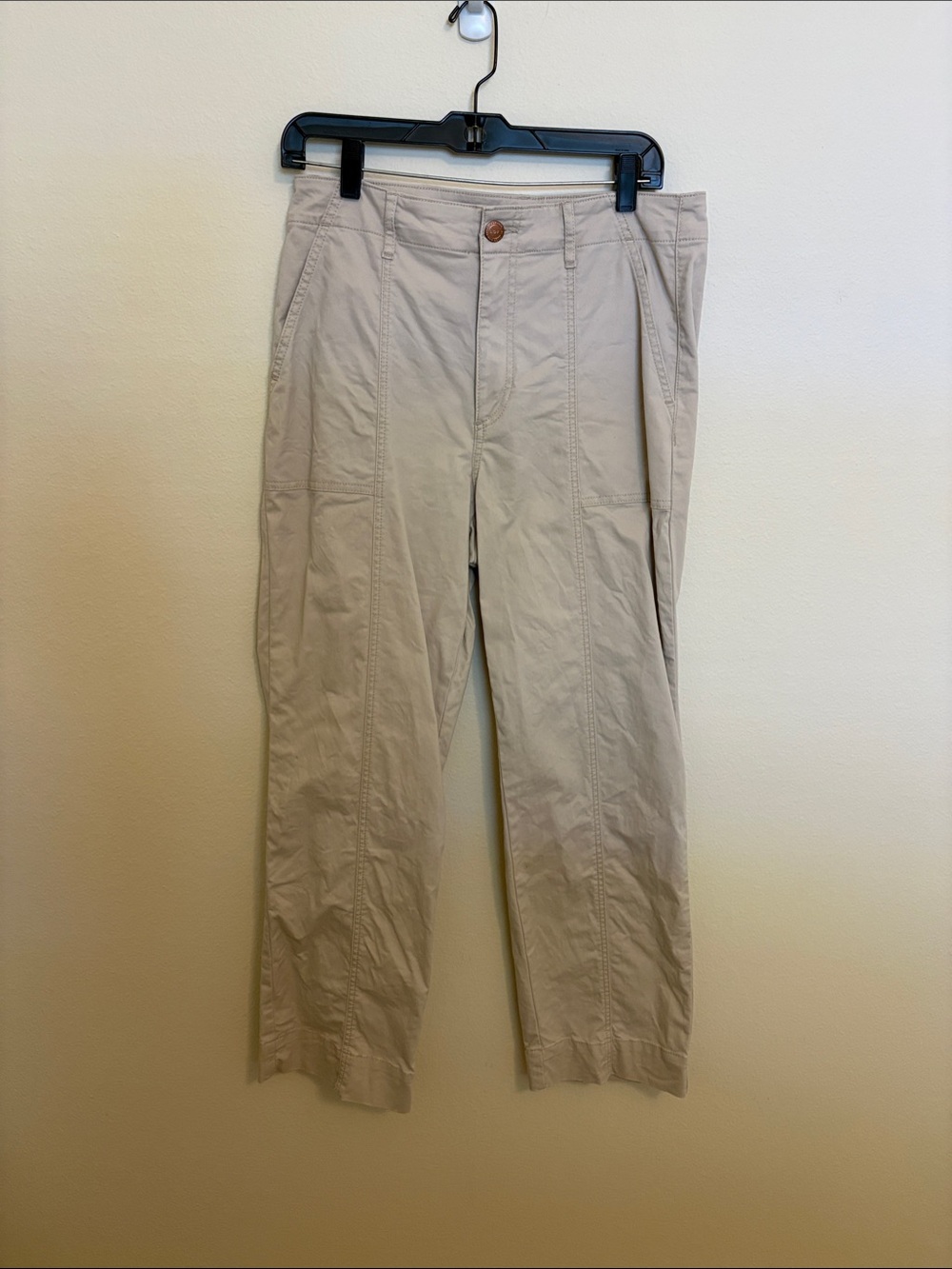 LOFT Straight-Leg Beige Cotton Blend Pants